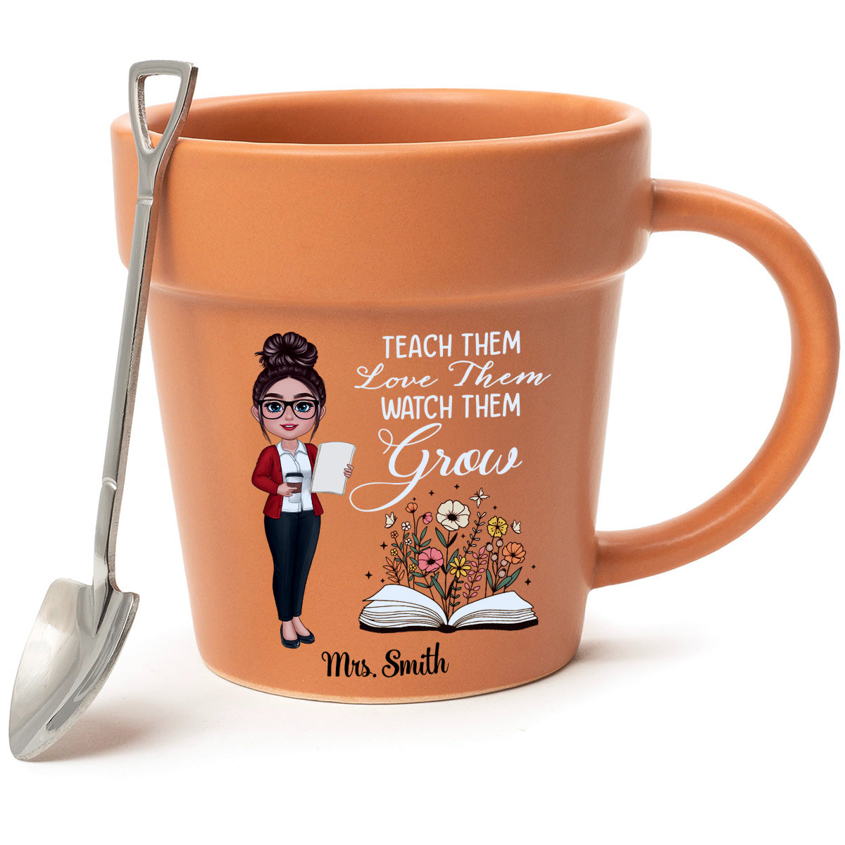 Teacher Teach Them Love Them Watch Them Grow Personalized Plant Pot Ceramic Mug| Back To School Gift