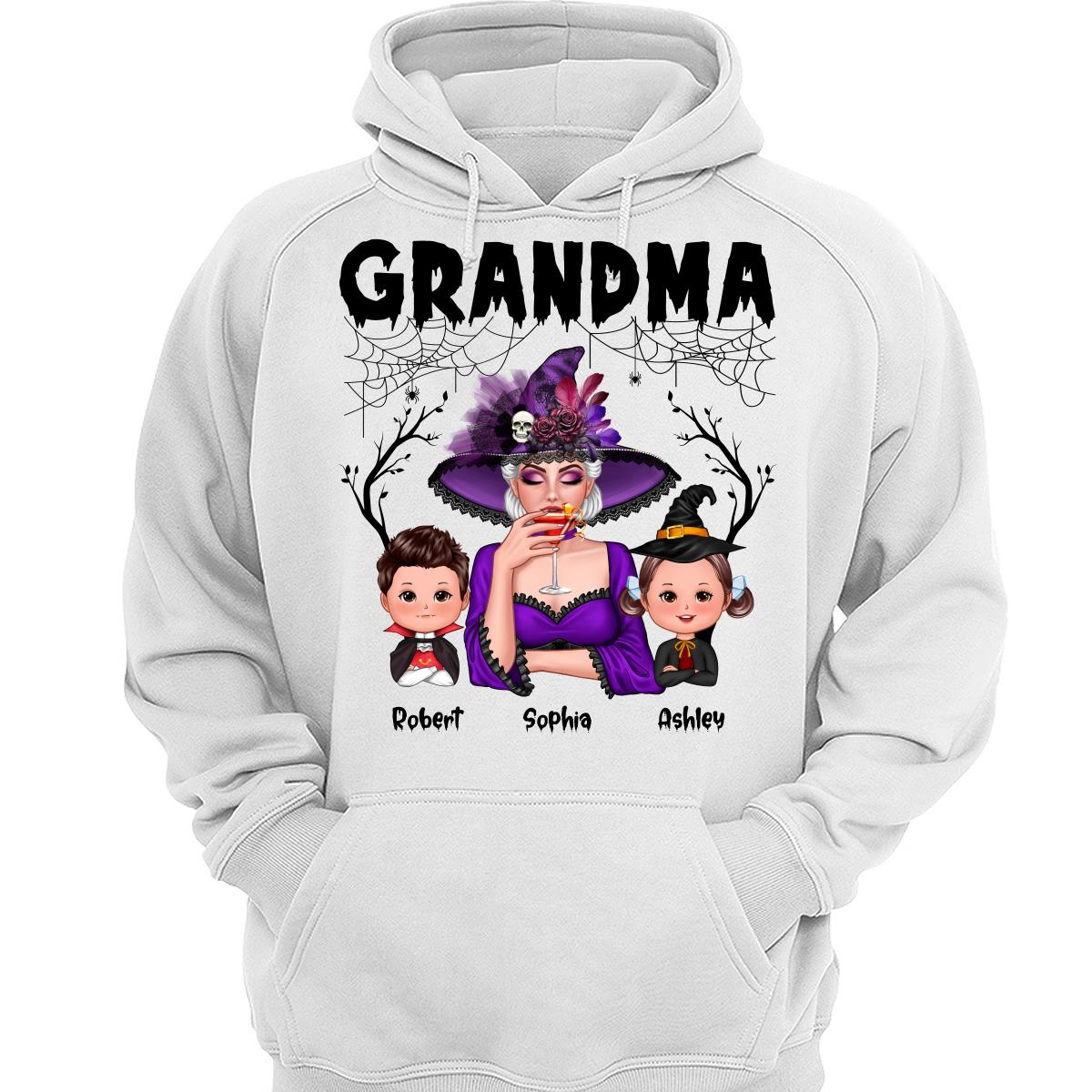 Halloween Grandma Mom Kids Spider Net And Bats Personalized Shirt
