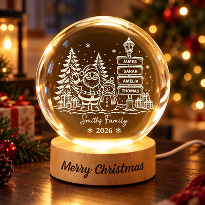 Family Name Sign Post - Personalized Crystal Ball LED Night Light - Christmas Decor for Family