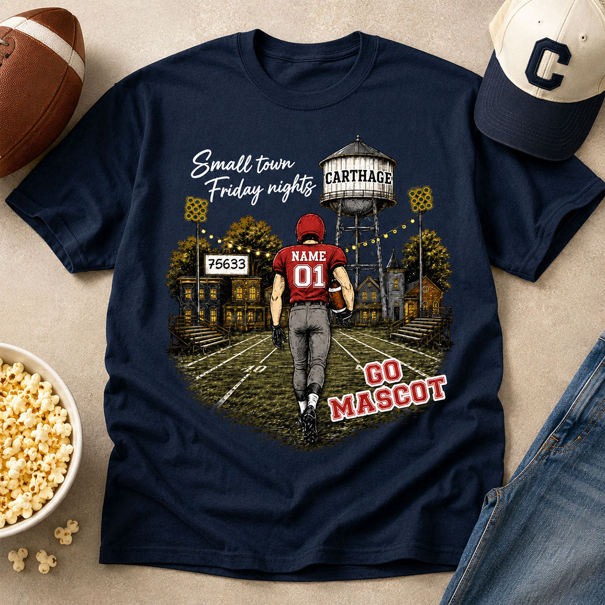 Custom Town Name & Zip Code - Personalized Shirt - Game Day Fall Shirt for Football Mom, Football Mama