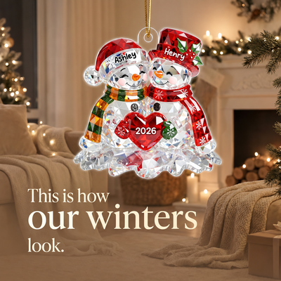 Snowman Couple 3D Crystal Effect - Personalized Acrylic Ornament - Christmas Gift for Couple