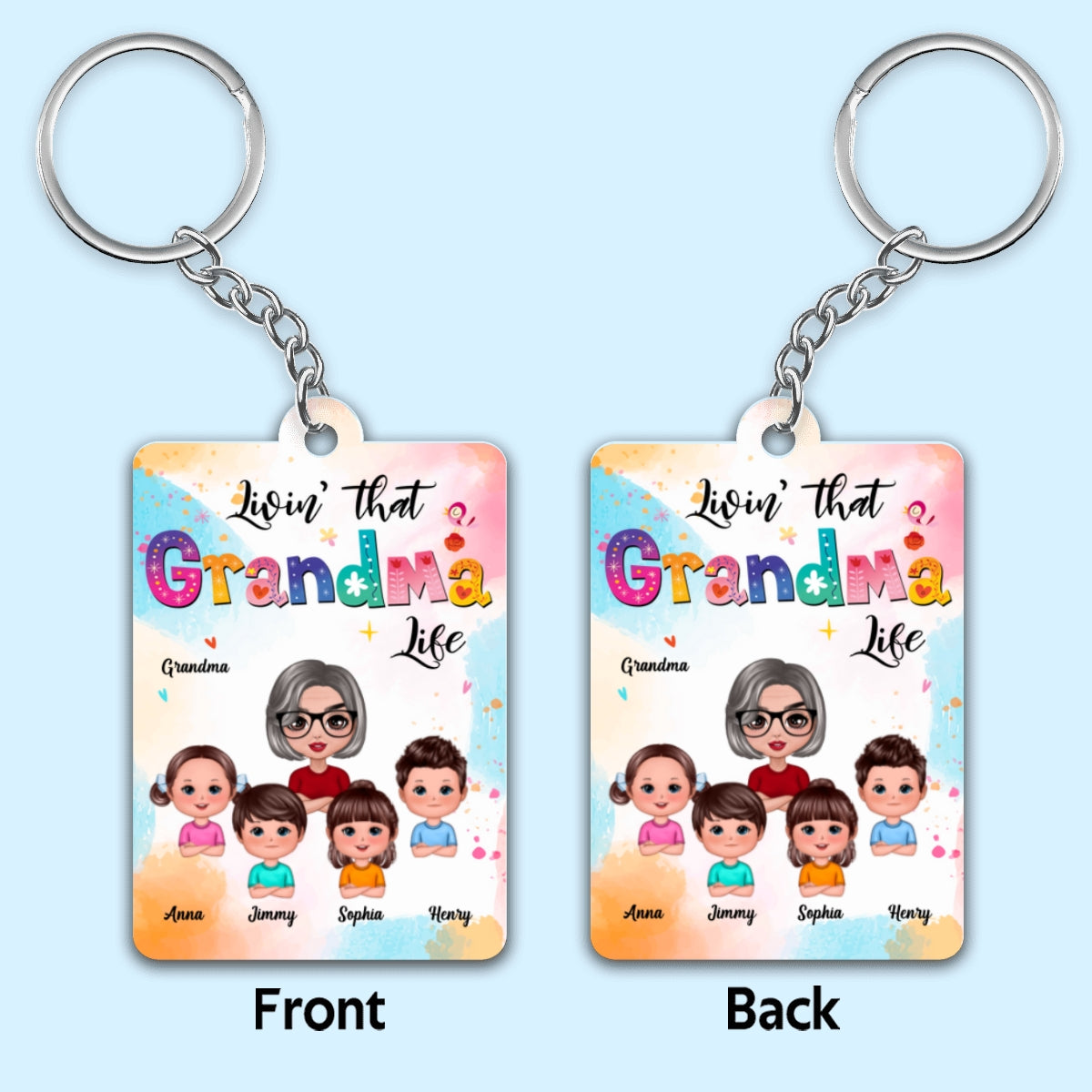 Livin‘ That Grandma Life Colorful Grandma & Grandkids Personalized Acrylic Keychain