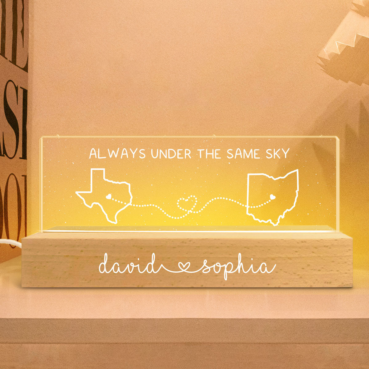 Long Distance Couple State Maps Personalized Acrylic Block LED Night Light, Gift For Him, For Her, Boyfriend, Girlfriend