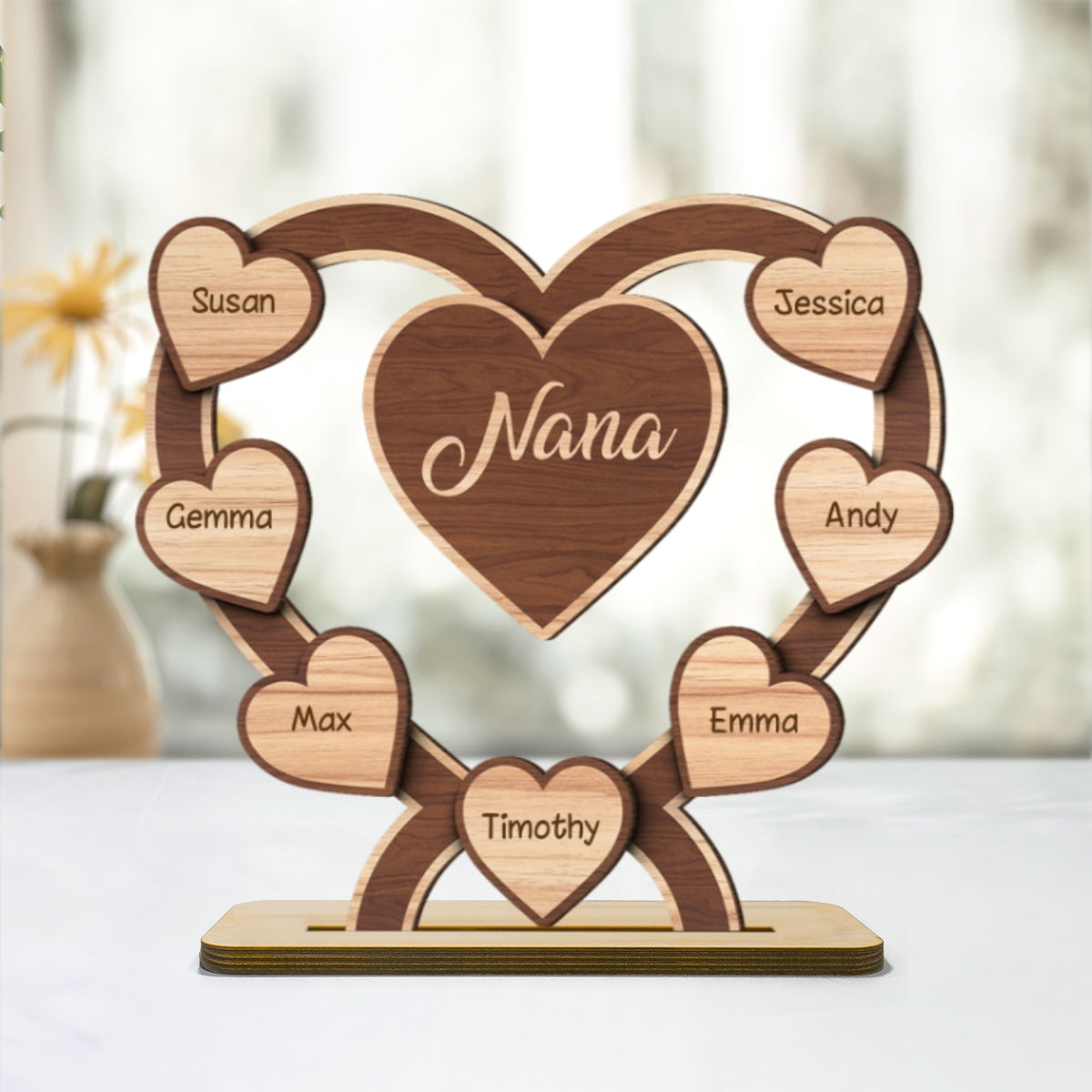 Grandma Mom Hearts Personalized 2-Layered Standing Wooden Plaque, Gift