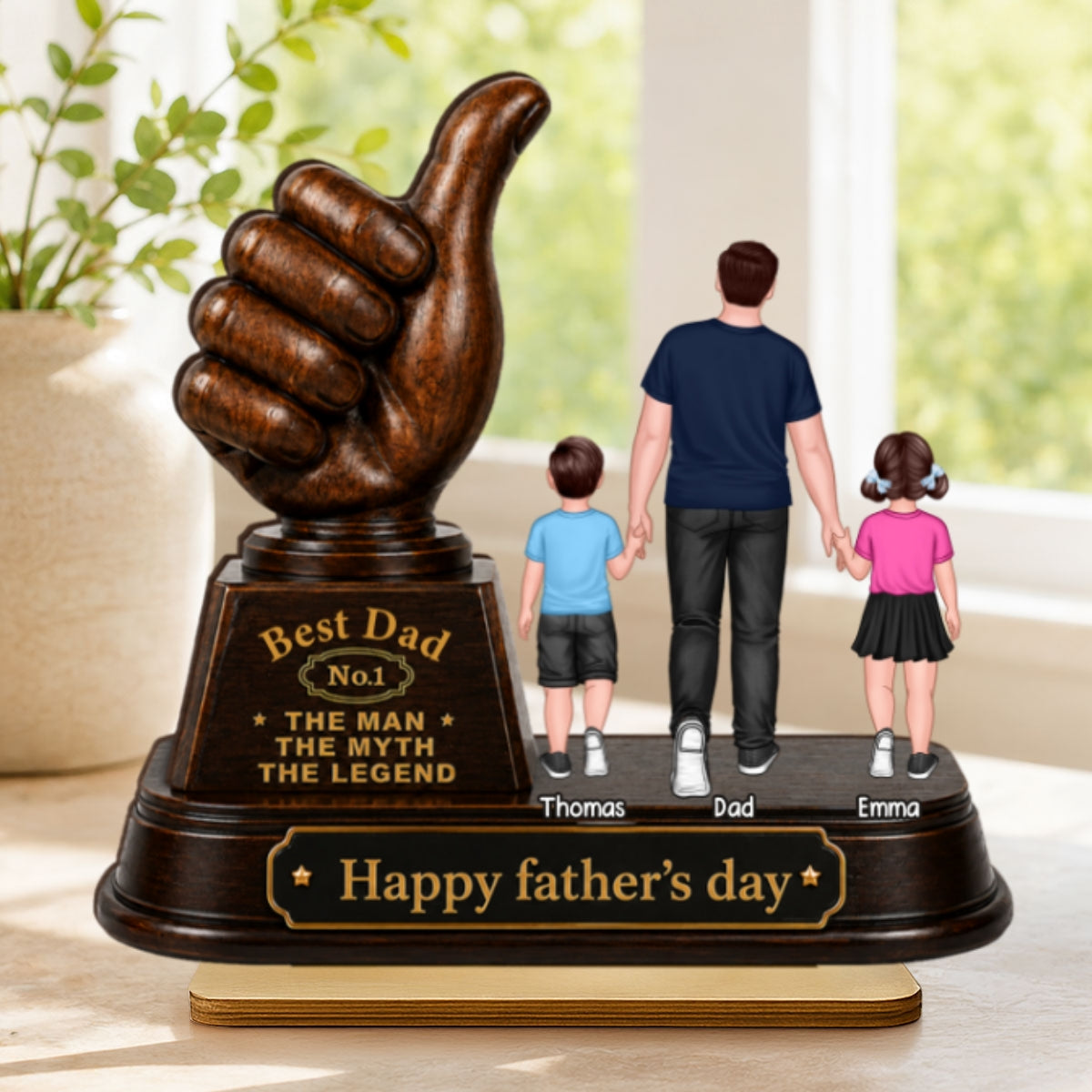 No. 1 Dad Grandpa Trophy - Personalized 2-Layered Wooden Plaque - Father's Day Gift for Dad, Husband