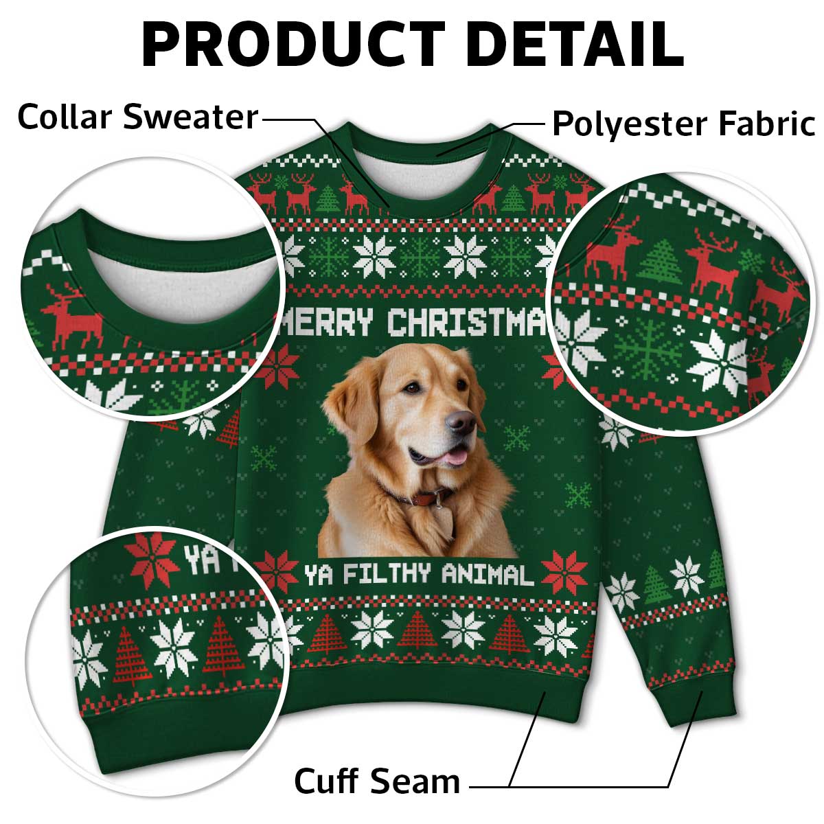 Merry Christmas Ya Filthy Animal Photo Inserted Personalized Faux Knit Ugly Sweater