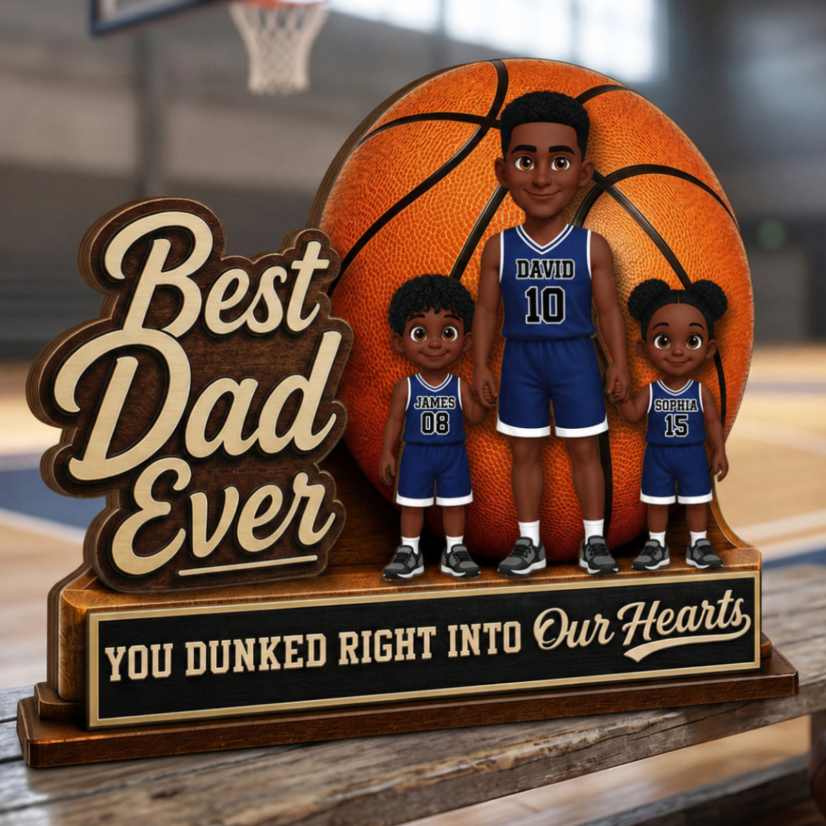 You Dunked Right Into Our Heart - Personalized 2-Layered Wooden Plaque - Father's Day Gift For Basketball Dad