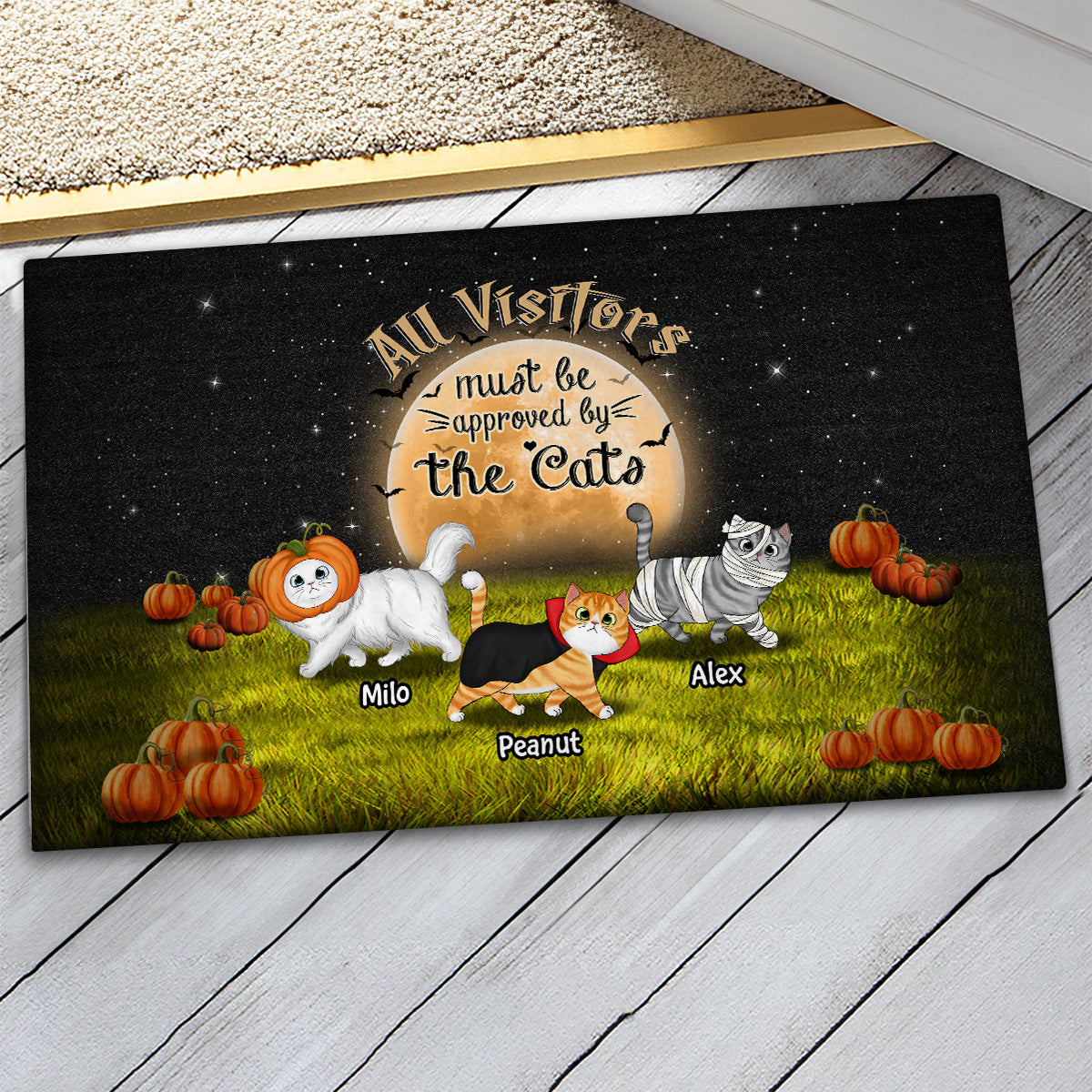 Halloween Visitors Approved By The Cats Personalized Doormat