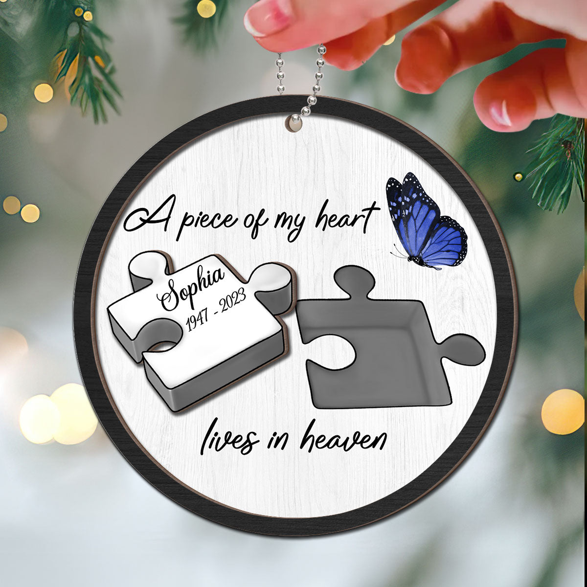 A Piece Of My Heart Lives In Heaven Memorial Personalized 2-Layer Wooden Ornament