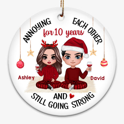 Sitting Doll Couple Annoying Each Other Personalized Circle Ornament