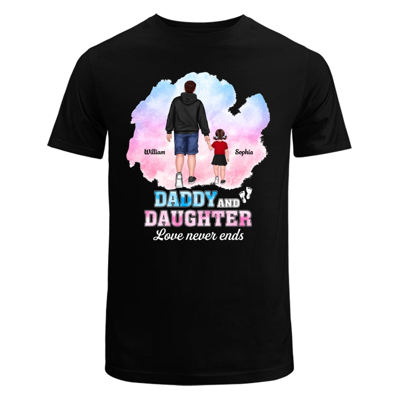 Watercolor Dad And Son Daughter Walking Love Never Ends Gift For Dad Personalized Shirt