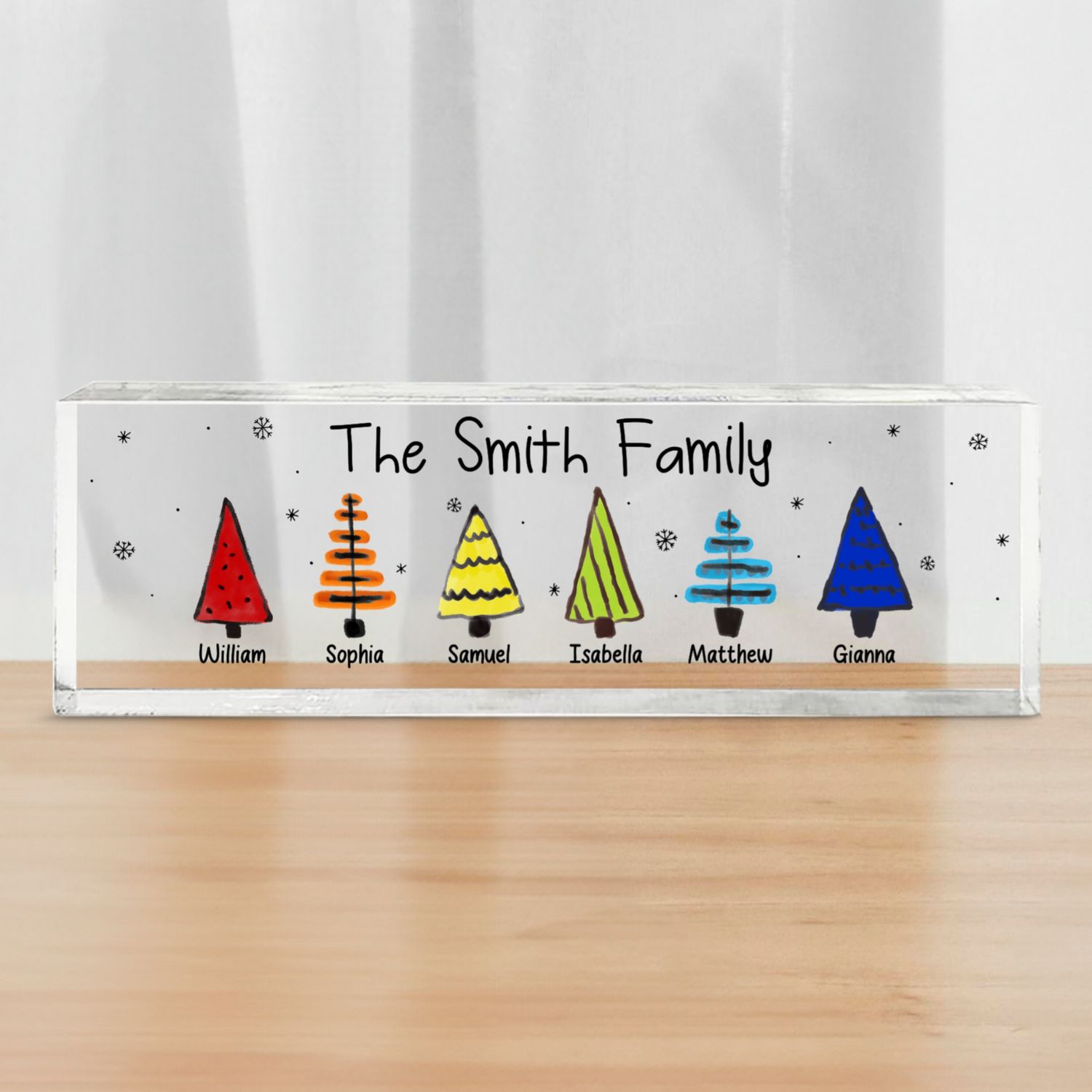 Colorful Christmas Tree Family Acrylic Desk Name Plate, Christmas Decoration