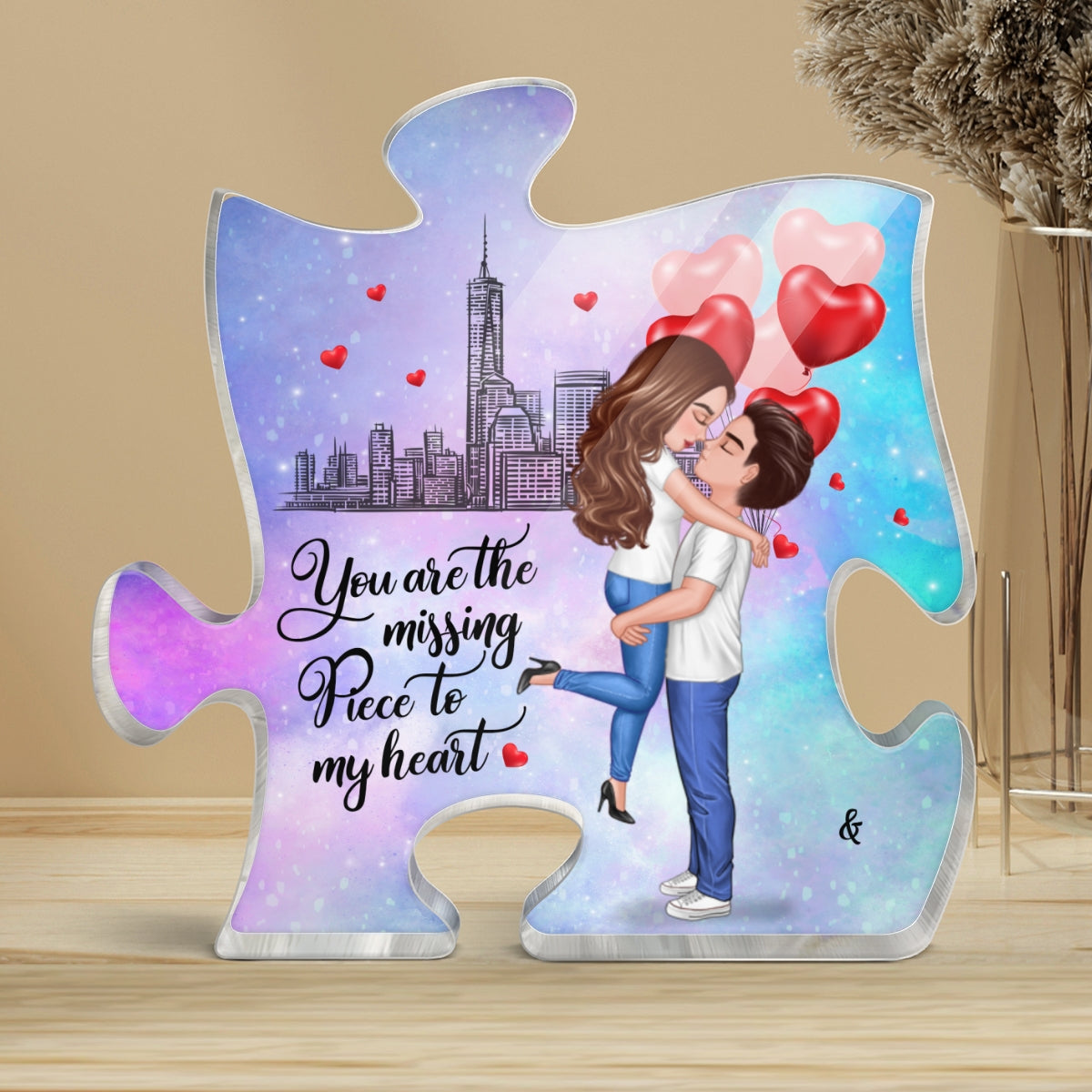 Couple Missing Piece Galaxy Background Personalized Acrylic Puzzle Plaque