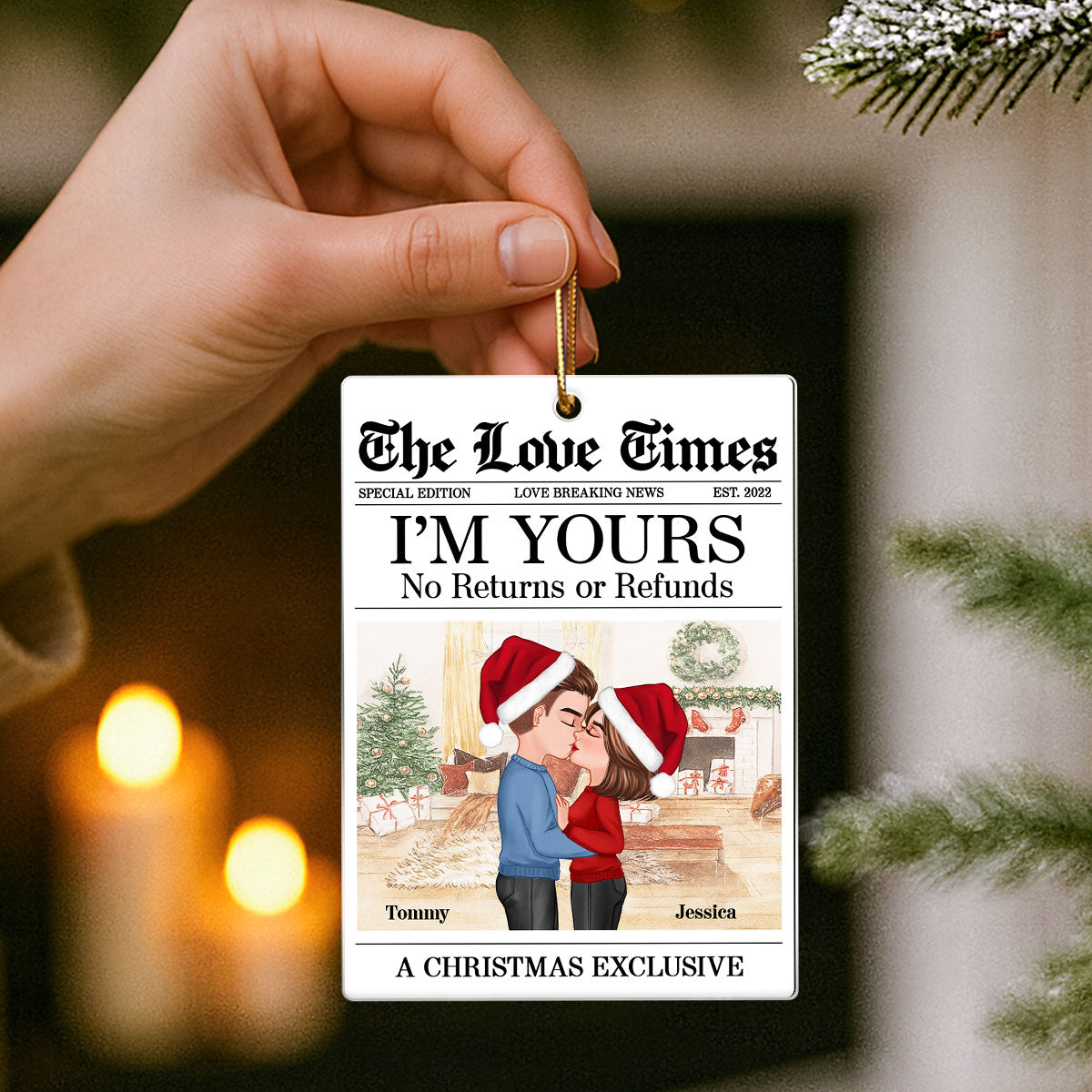 The Love Time Couple Kissing - Personalized Acrylic Ornament - Heartfelt Christmas Gift for him, Gift for her