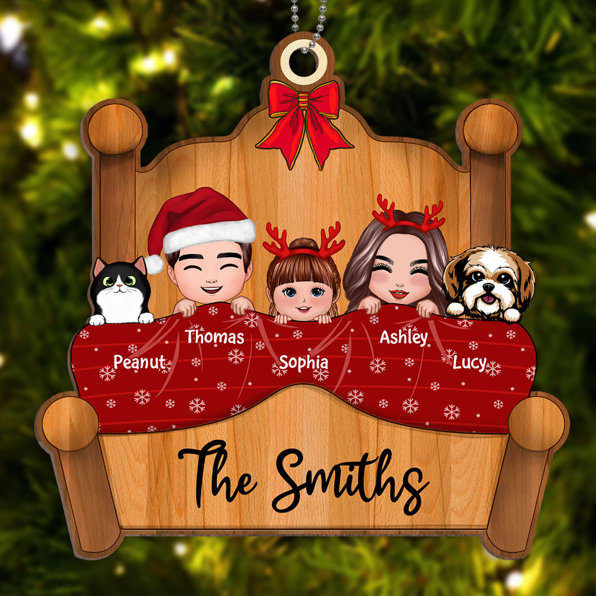 Christmas Whole Doll Family Couple Dad Mom Kid Dog Cat Personalized Wooden Ornament