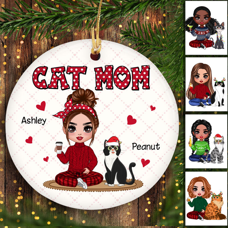 Doll Cat Mom Sitting Polka Personalized Circle Ornament