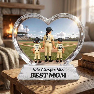 We Caught The Best Mom Baseball Mom & Kids Back View 2D Flat - Personalized Acrylic Block Plaque - Mother's Day Gift For Baseball Mom