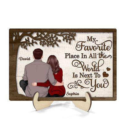 My Favorite Place In All The World Couple Personalized 2-Layer Wooden Plaque, Valentine‘s Day Gift For Him, For Her