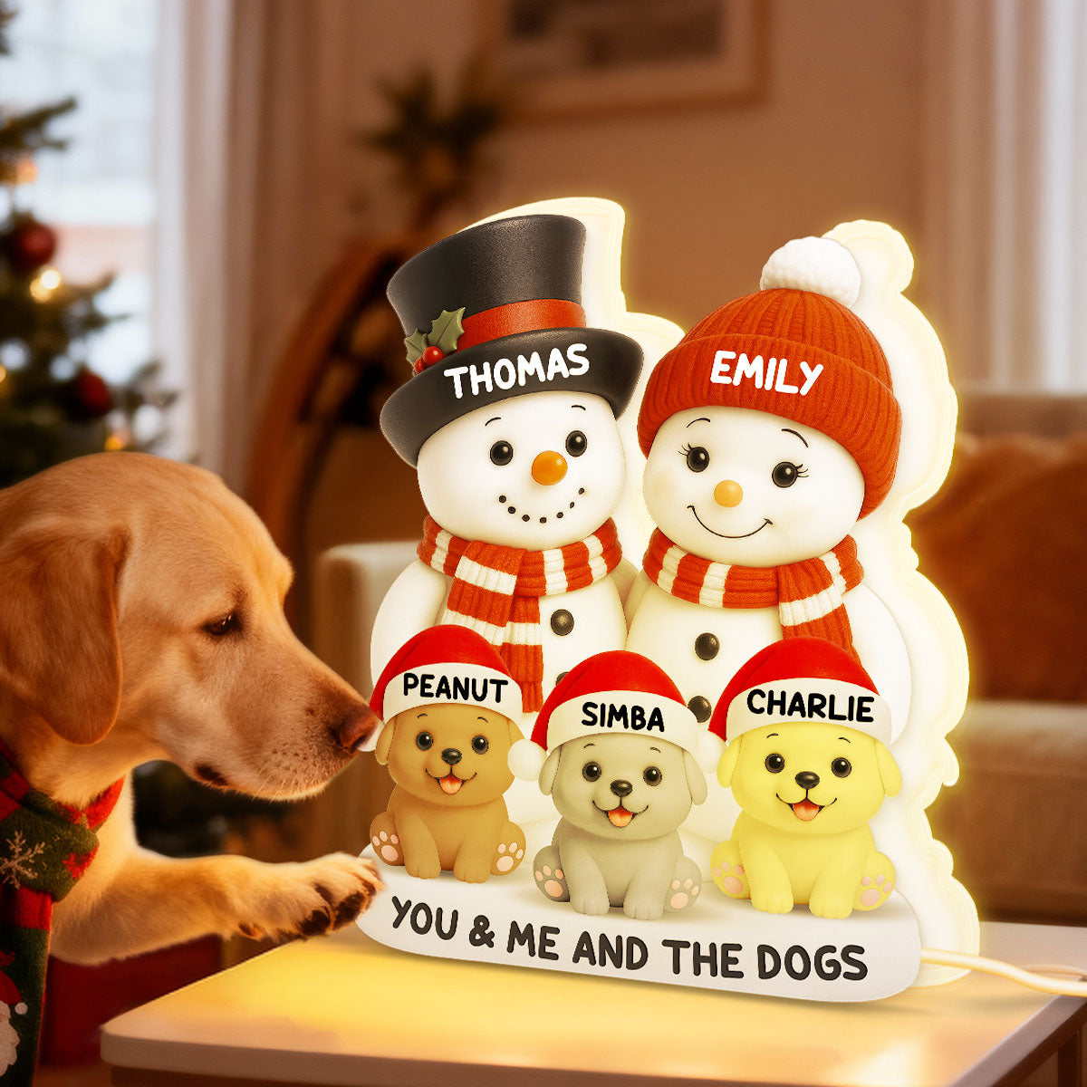 Christmas Snowman Couple You Me And The Dogs Cats- Personalized Light Box - Gift For Dog Cat Lovers