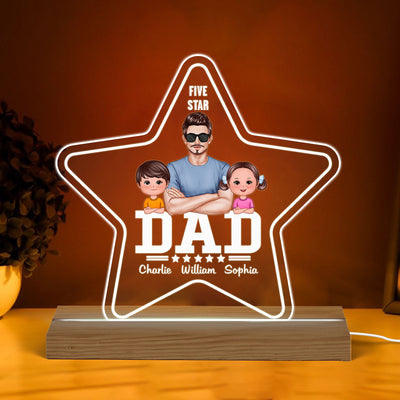Five - Star Real Man And Kids Crossed Arm Personalized Warm Acrylic Custom Shape LED Night Light