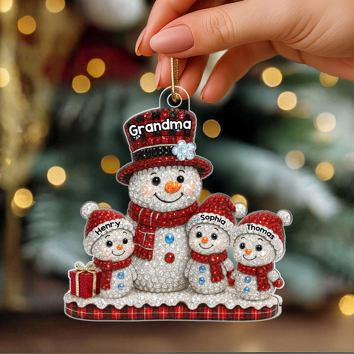 Snowman Grandma Grandkids 3D Crystal Effect - Personalized Acrylic Ornament - Christmas Gift for Grandma