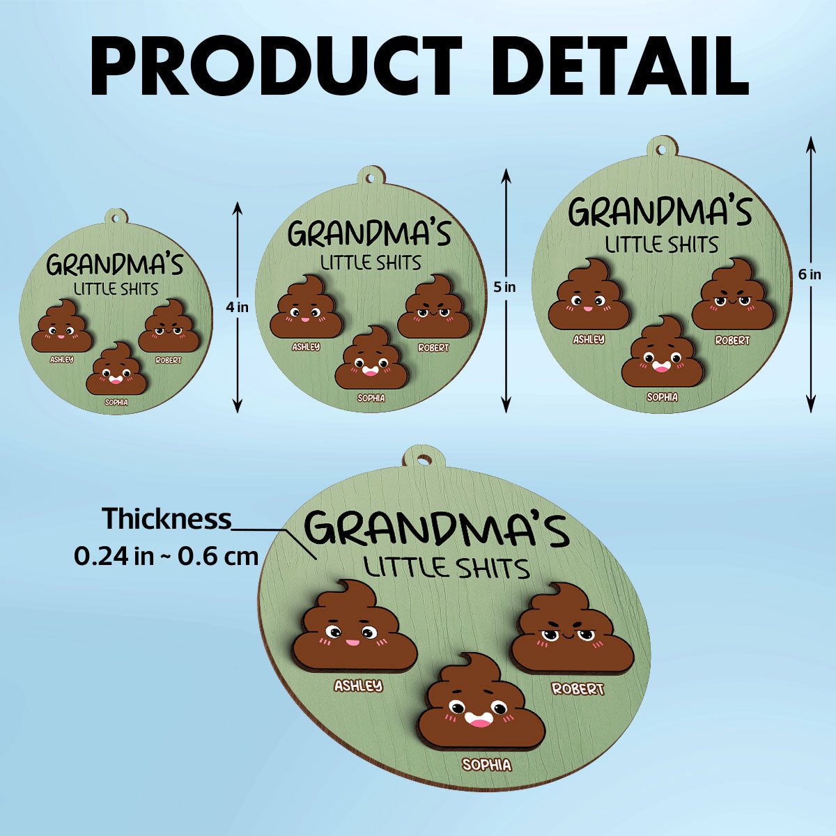Grandma's Little Shit Personalized 2-Layer Wooden Ornament, Christmas Gift For Granddaughter Grandson Grandkids