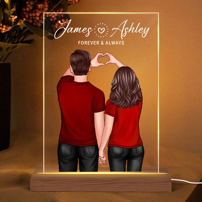 Back View Couple Heart Hands Simple Personalized Plaque LED Night Light - Valentine‘s Day Gift