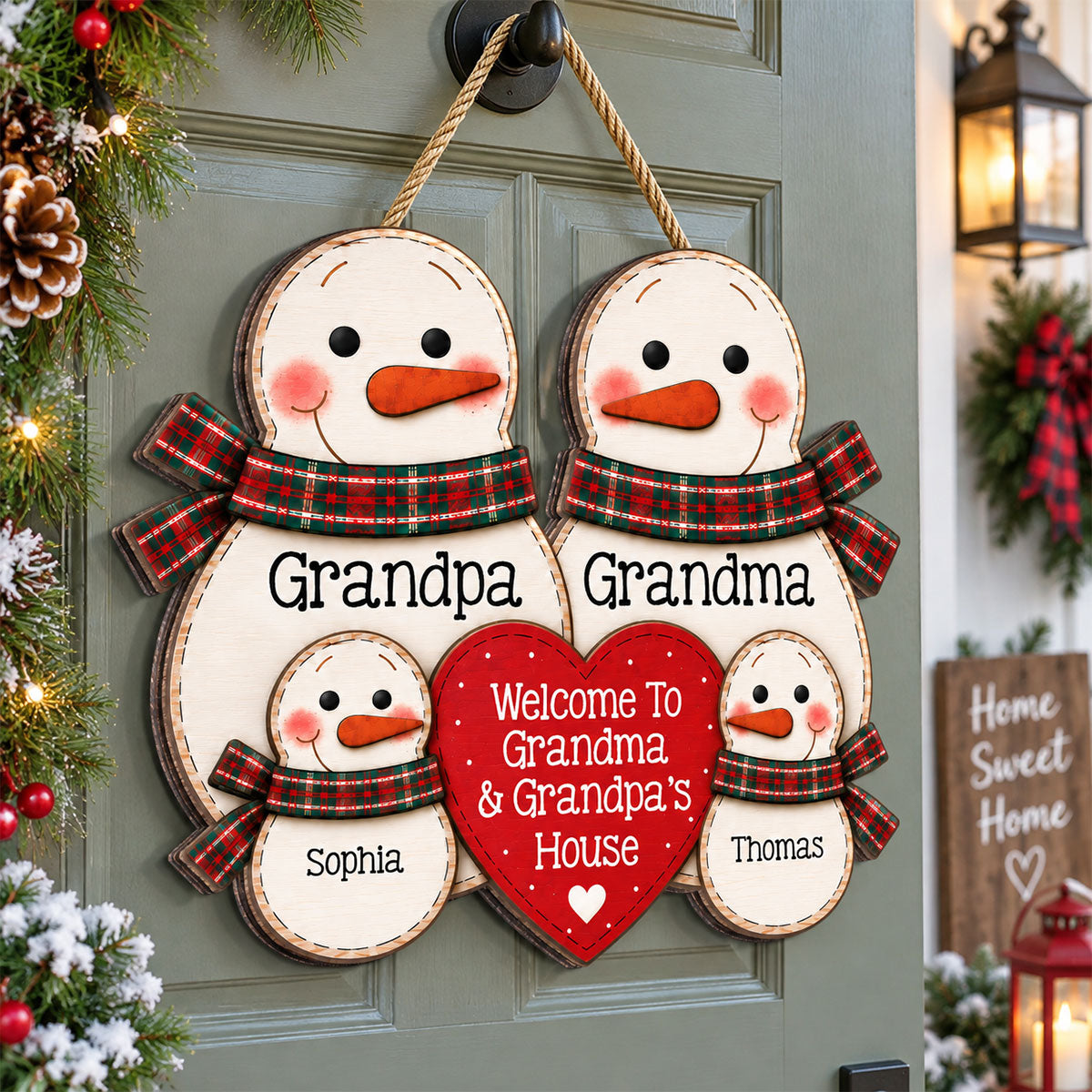 Welcome To Grandma & Grandpa’s House Cute Snowman 2D Flat - Personalized Wood Sign - Christmas Gift For Grandparents