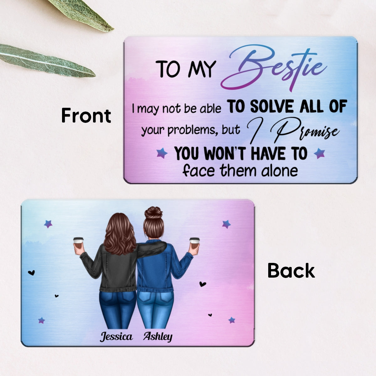 Back View Besties To My Bestie Perfect Wallet Insert Keepsake Personalized Metal Wallet Card