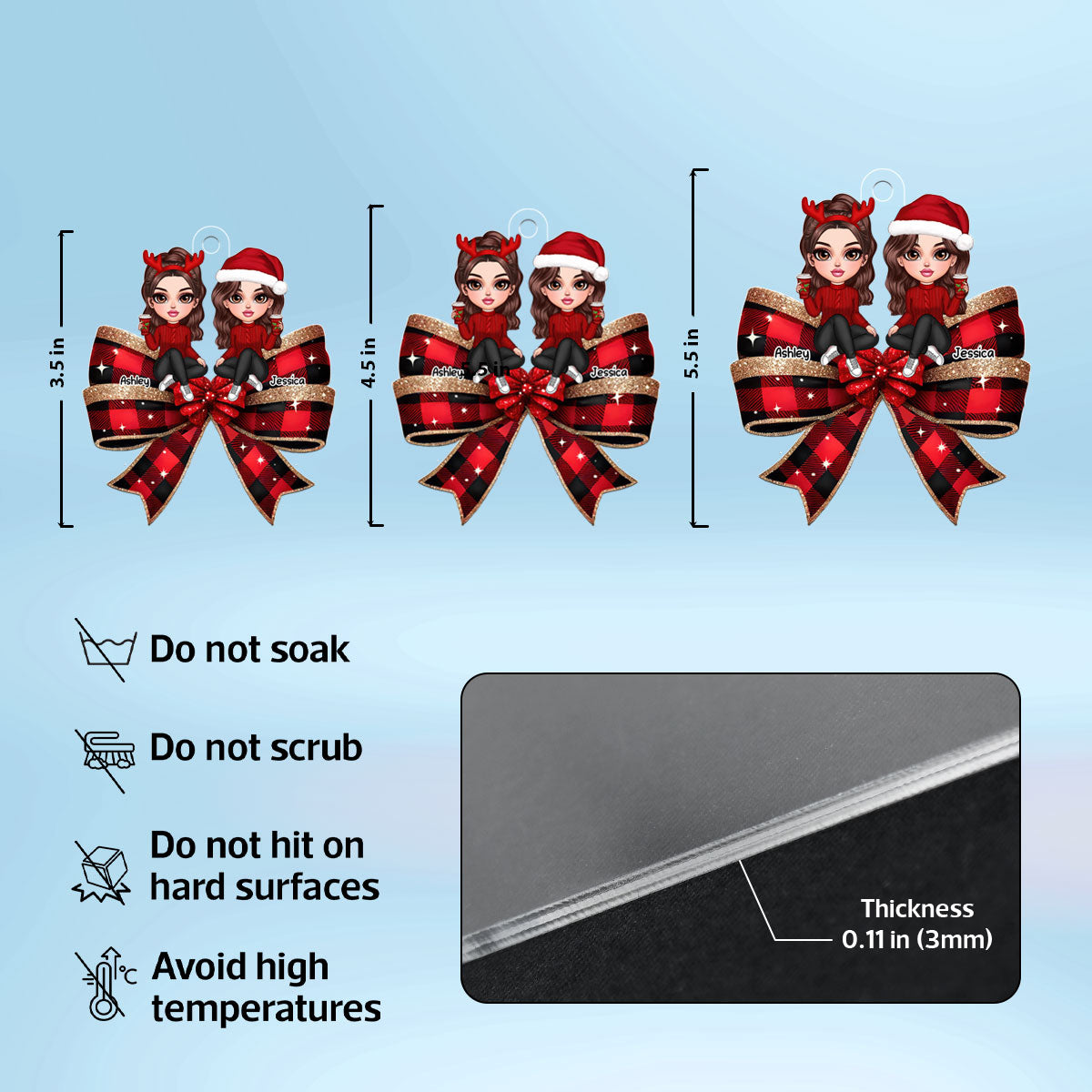 Christmas Checkered Coquette Bow Y2K Besties Personalized Acrylic Ornament, Christmas Gift For Best Friends
