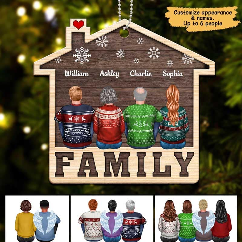 Family Sister Brother Sibling Sitting On Word Personalized Wooden Ornament