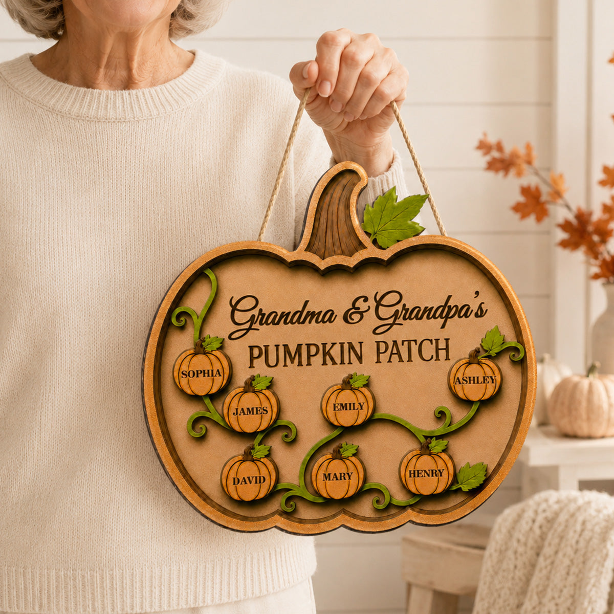 Grandma Grandpa Pumpkin Vine 2D Flat - Personalized Wood Sign - Fall Season Decoration