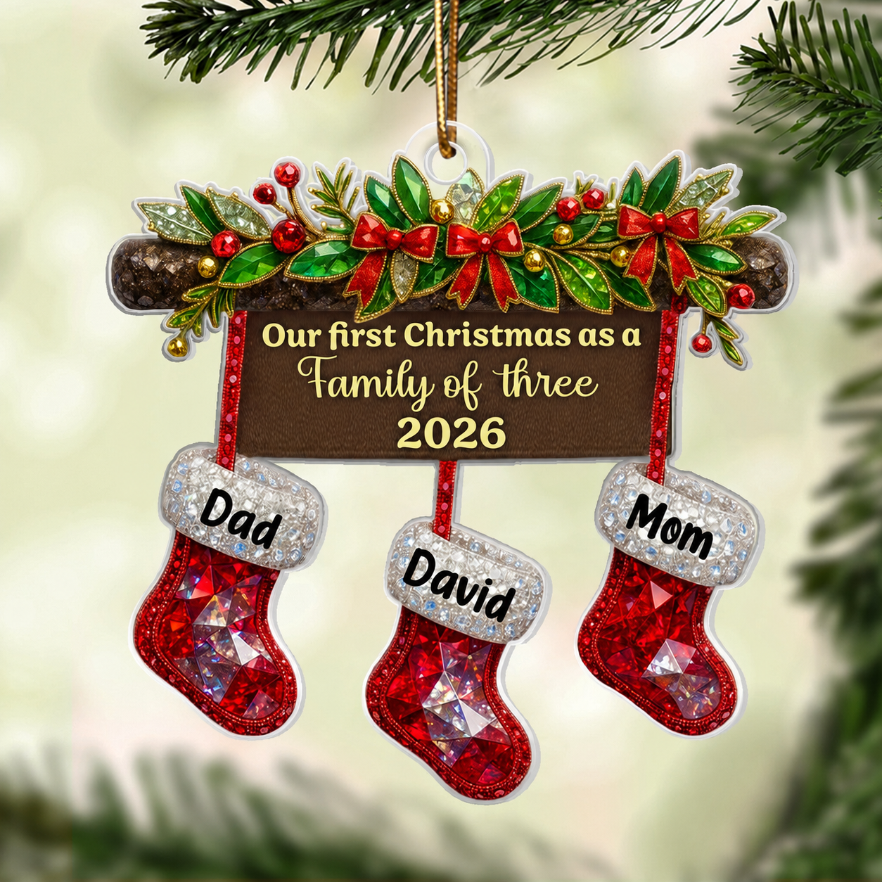 New Family First Christmas, Baby 1st Christmas 3D Crystal Effect - Personalized Acrylic Ornament - Heartwarming Christmas Keepaske