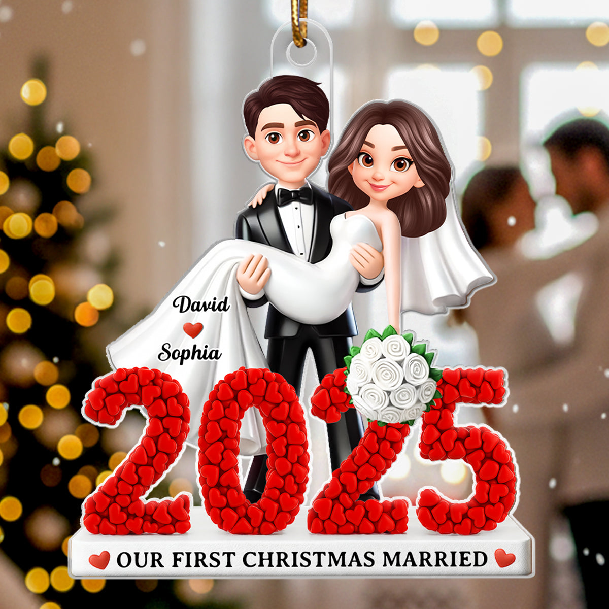 First Christmas Married 2025 - Personalized Acrylic Ornament - Christmas Gift for Newly Married Couple