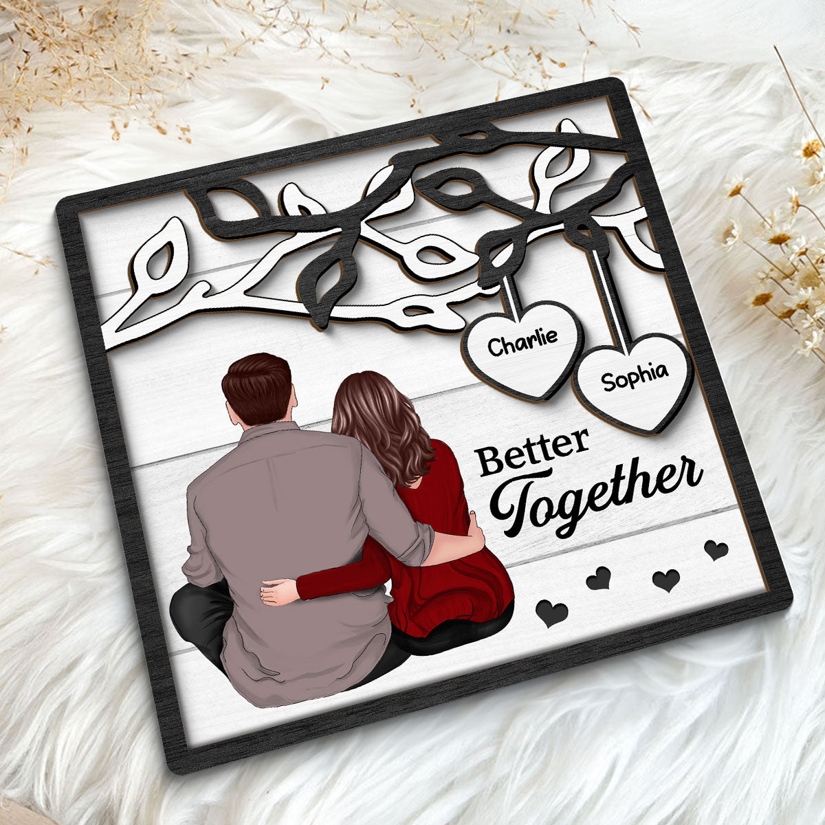 Back View Couple Sitting Under Tree Personalized 2-Layer Wooden Plaque