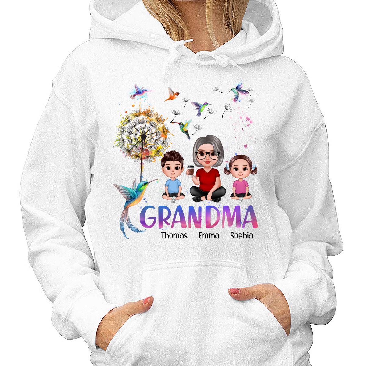 Realistic Doll Grandma Grankids Hummingbird Dandelion Personalized Shirt