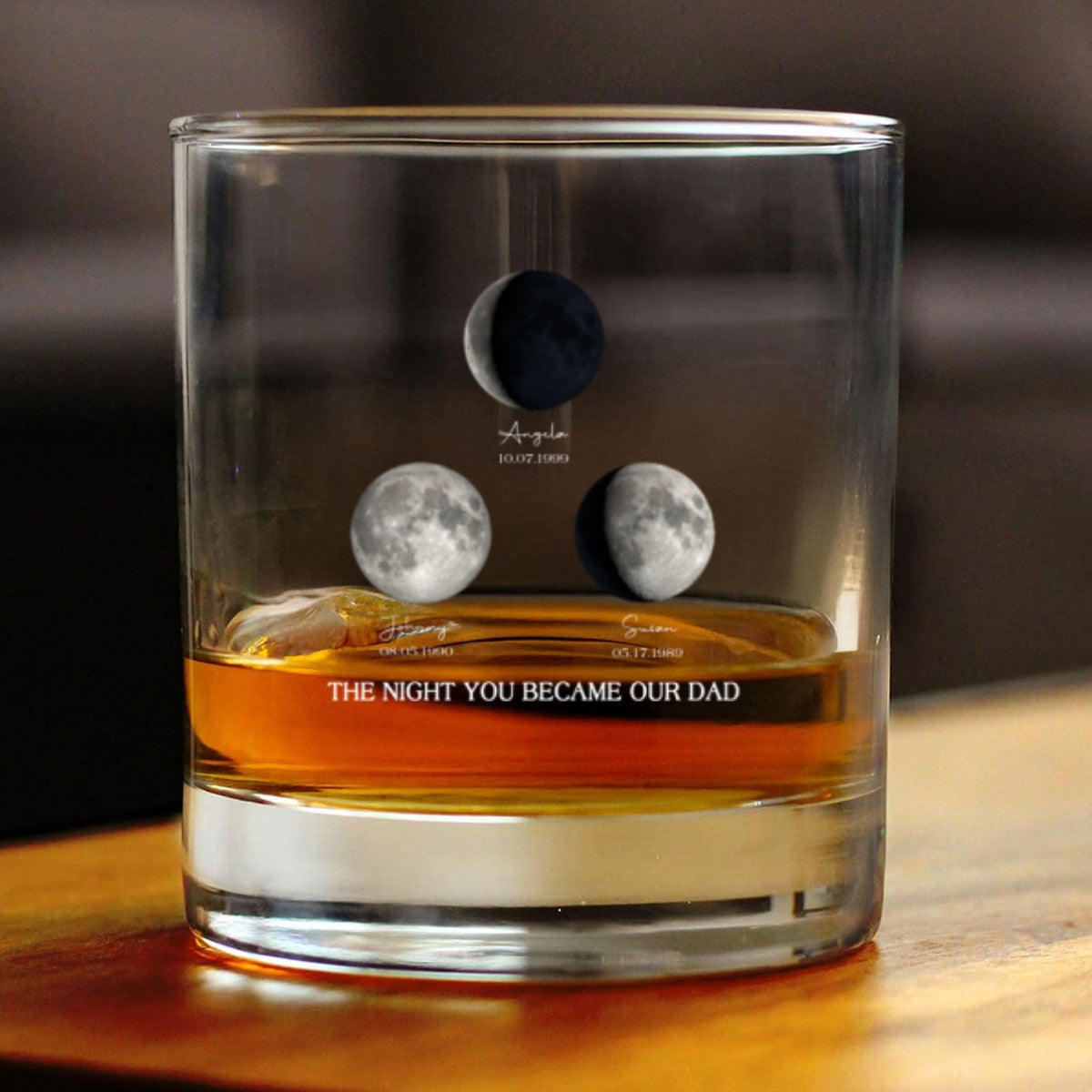 The Day You Became Our Dad, Custom Birth Moon Phase by Date Personalized Wine Glass, Father's Day Gift for Dad, Gift for Husband