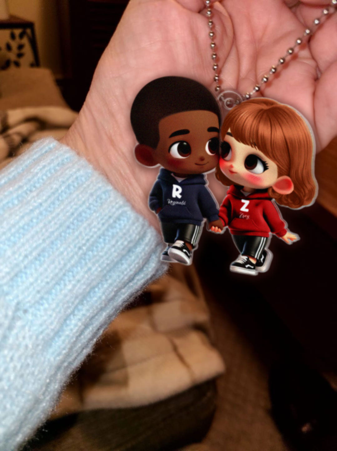 3D Effect Cute Cartoon Couple Holding Hands - Personalized Acrylic Car Hanger - Unique Valentine's Day Gift For Him, Gift For Her