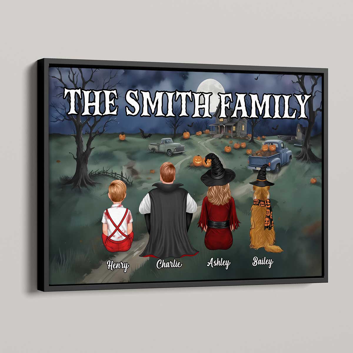 Halloween Family Back View Sitting Personalized Poster