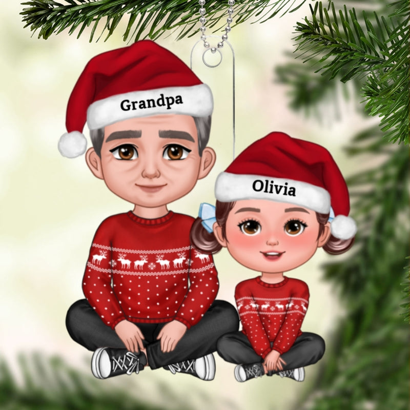 Grandpa Grandkid Crossed Legs Christmas Gift For Granddaughter Grandson Personalized Acrylic Ornament
