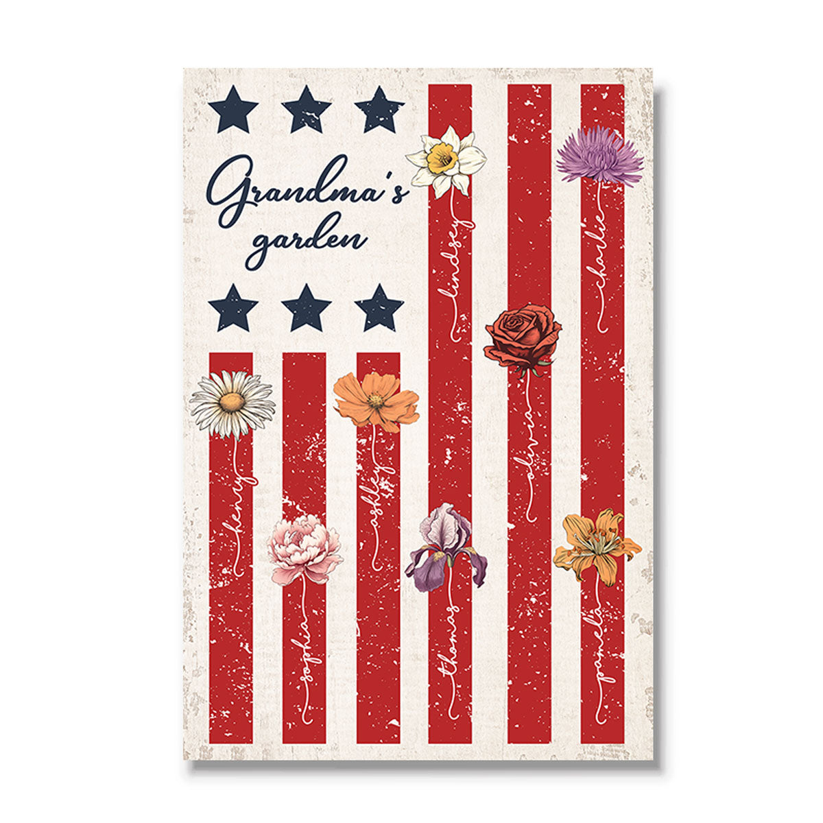 Grandma's Garden 4th Of July American Flag Personalized Poster, Birth Month Flower, Gift For Grandma