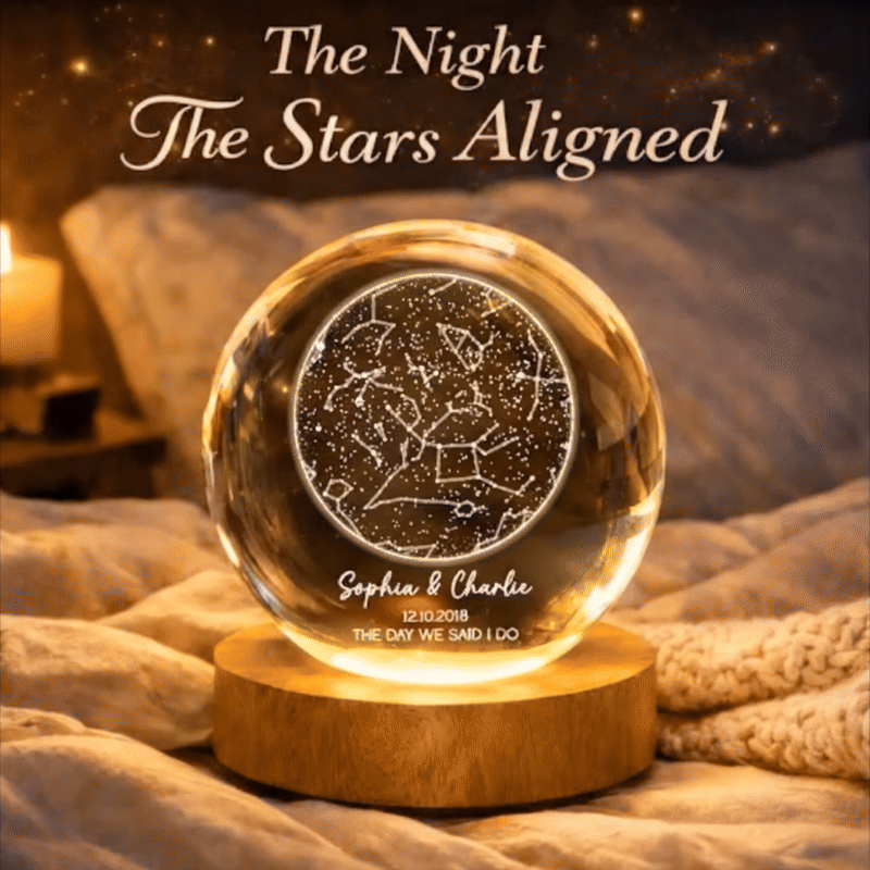 Custom Star Map by Date - Personalized Crystal Ball Night Light - Heartfelt Anniversary Gift, Valentine's Day Gift for Her, for Him