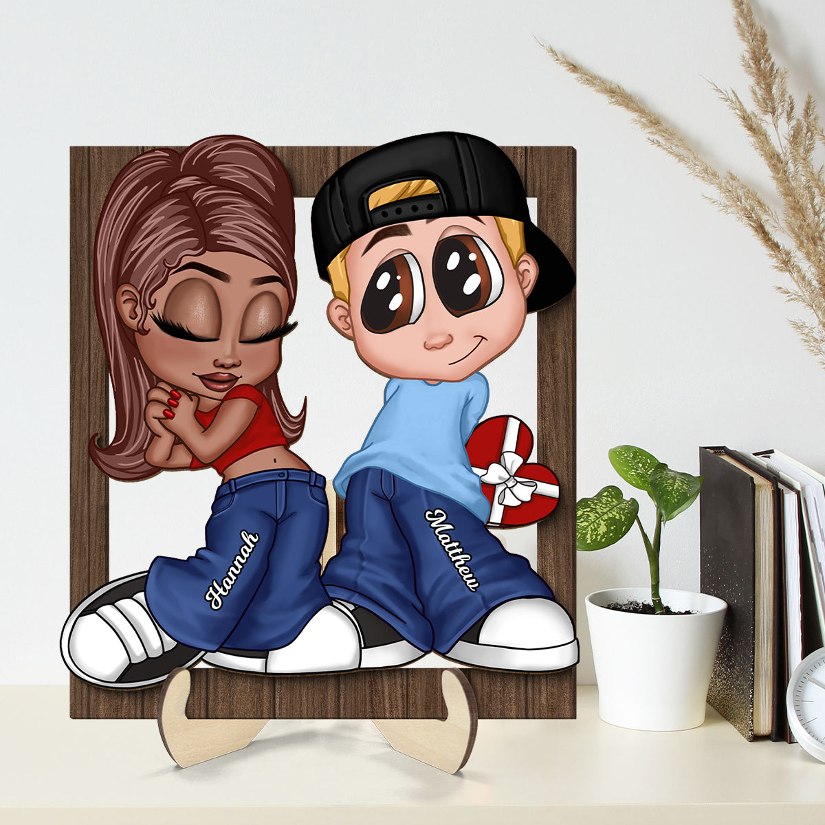 Y2K Couple Frame Personalized 2-layer Wooden Plaque, Unique Valentine's Day Gift For Him, Gift For Her