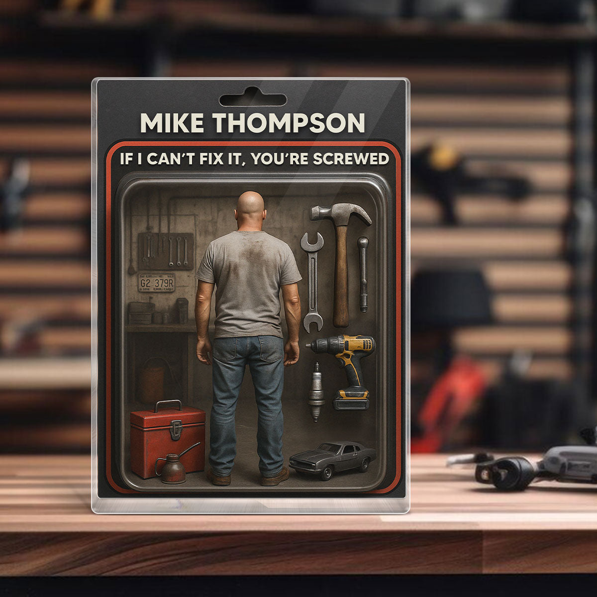 Garage DIY Mechanic Dad Grandpa Man Realistic Figure Style Personalized Acrylic Block Plaque