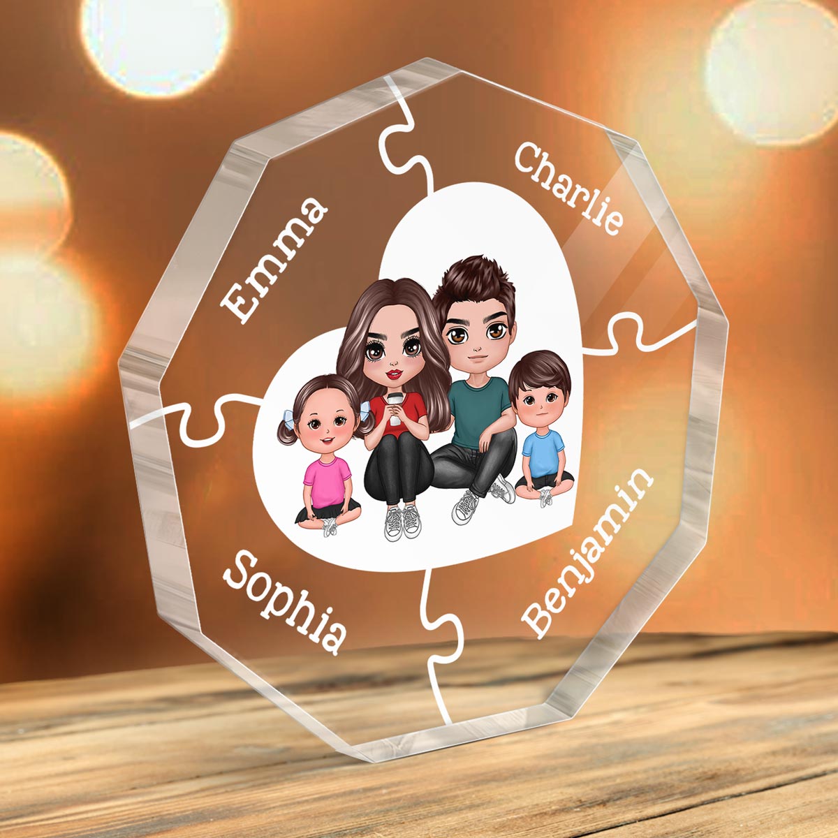 Together We Make A Family Puzzle Heart Personalized Acrylic Nonagon Plaque
