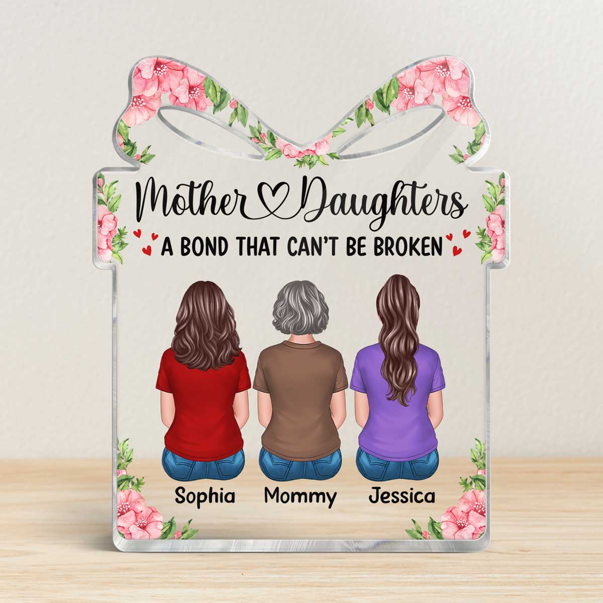 Back View Mother And Daughters Gift For Mom Personalized Gift Shaped Acrylic Plaque