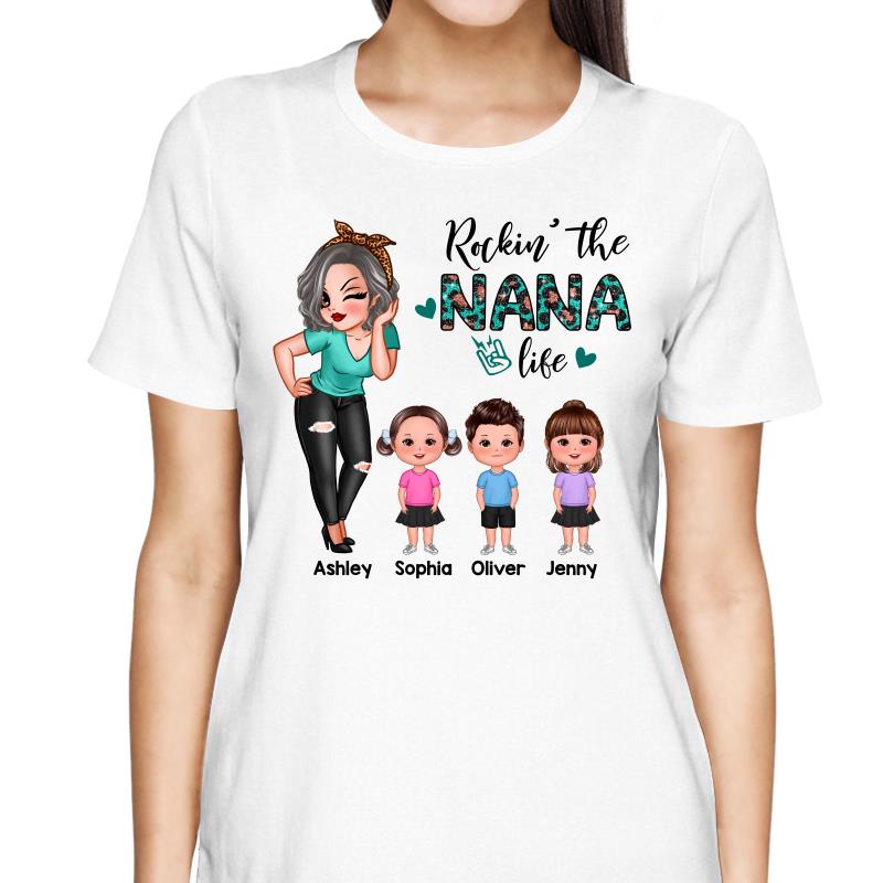 Rockin‘ The Grandma Life Doll Turquoise Rose Gold Leopard Pattern Personalized Shirt