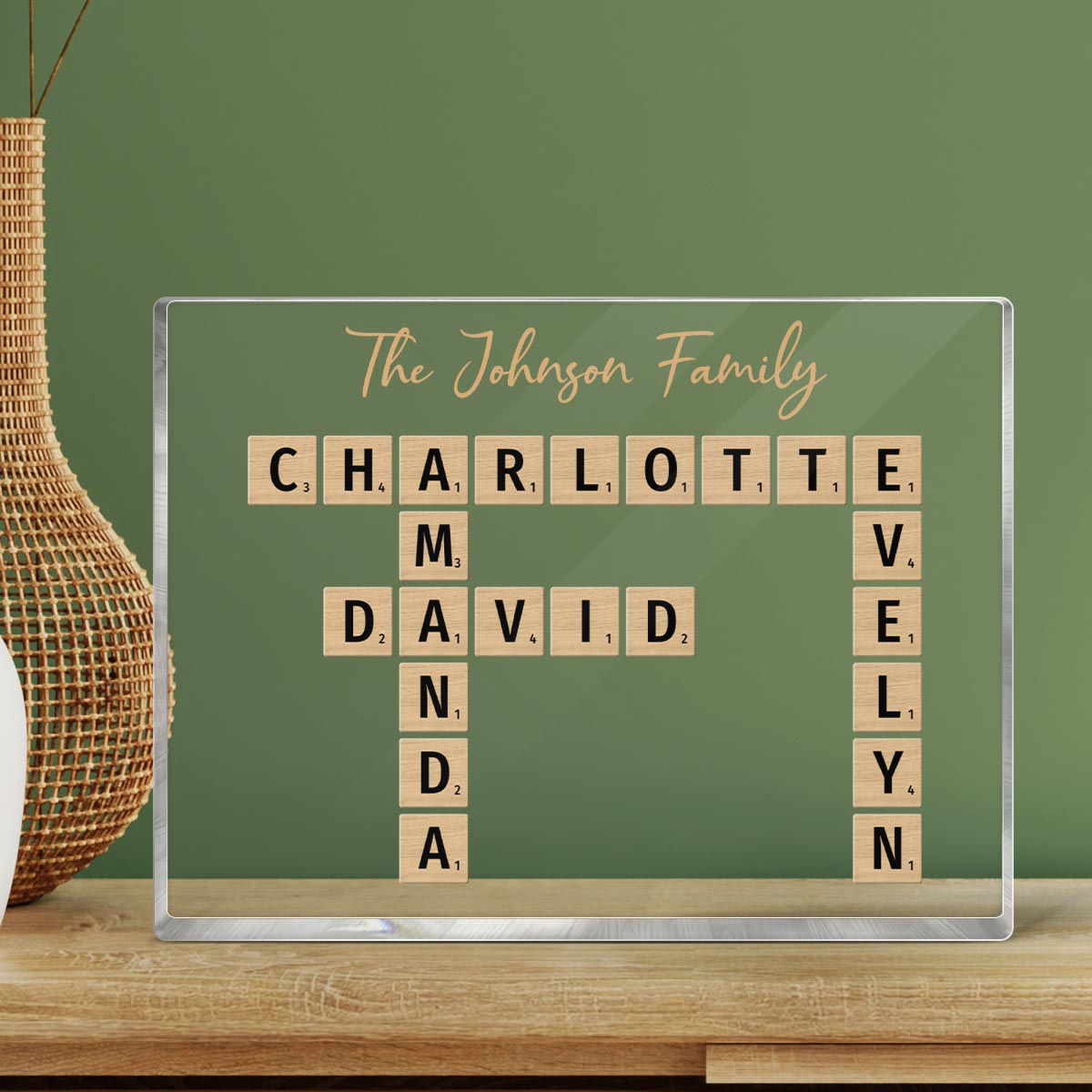 Family Crossword Art Created In A Moment Treasured Forever Personalized Horizontal Acrylic Block Plaque