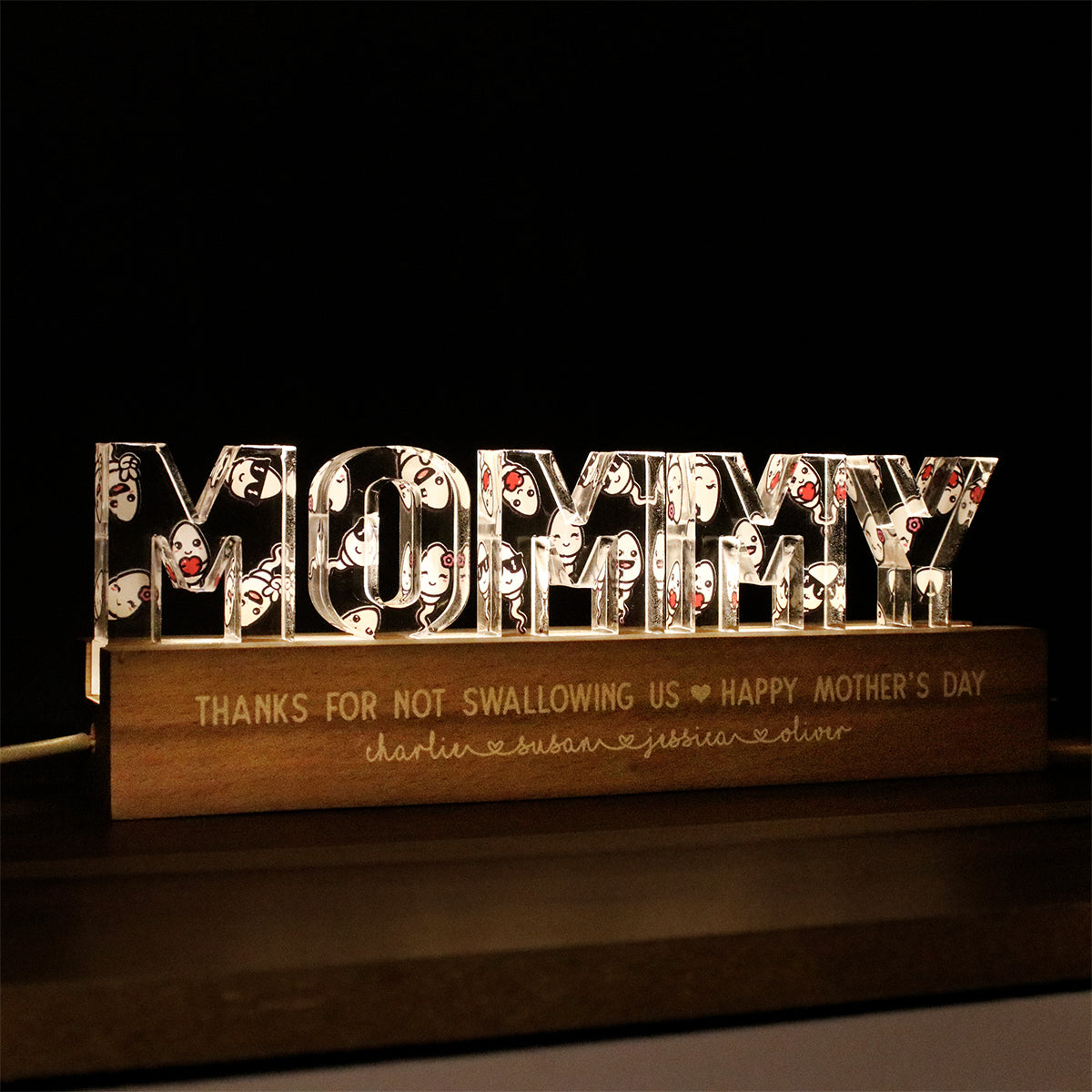 Mommy Thanks For Not Swallowing Us Funny Mother‘s Day Gift For Mom Personalized LED Night Light