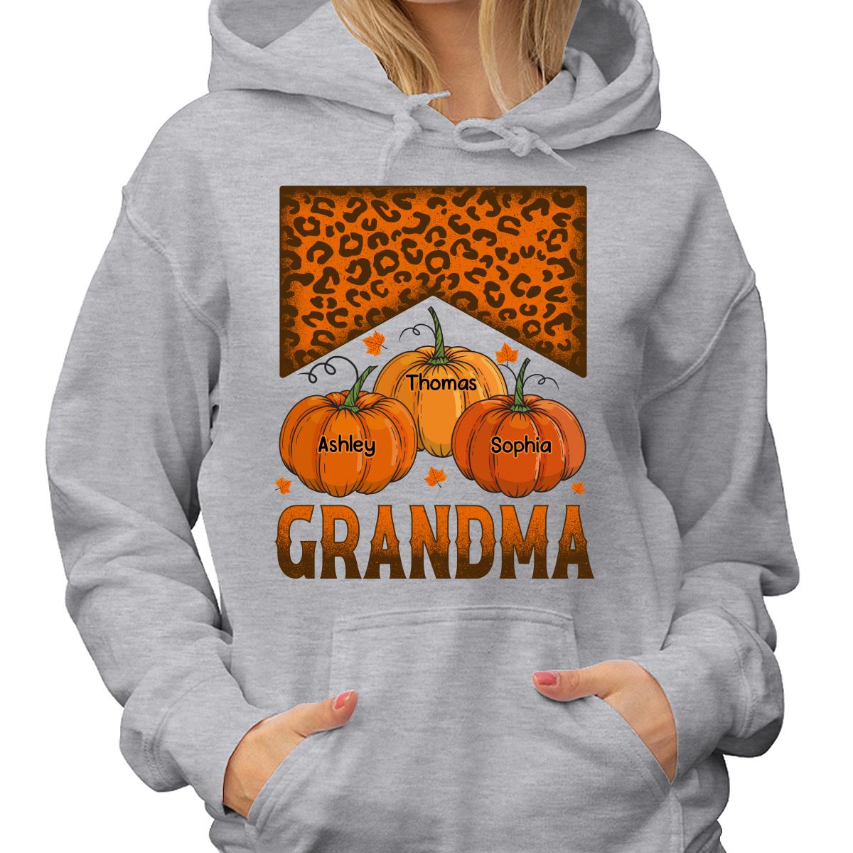 Grandma Mom Fall Season Leopard Pumpkins Personalized Shirt
